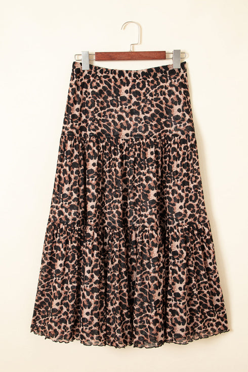 Reversible Leopard Floral Ruffle Hem Southern Maxi Skirt